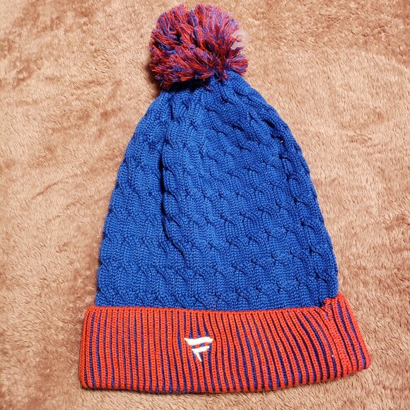 Women's New York Rangers Fanatics Blue/Orange Iconic Cuffed Knit Hat with Pom - Picture 2 of 4